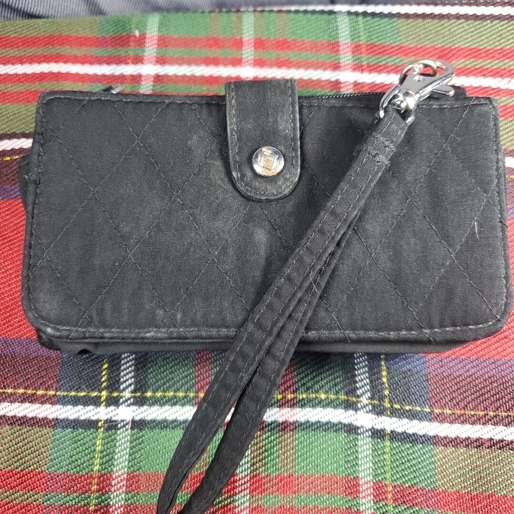 Vera Bradley Folded Flap Wristlet Wallet Microfiber Quilted Classic Black - Picture 2 of 11